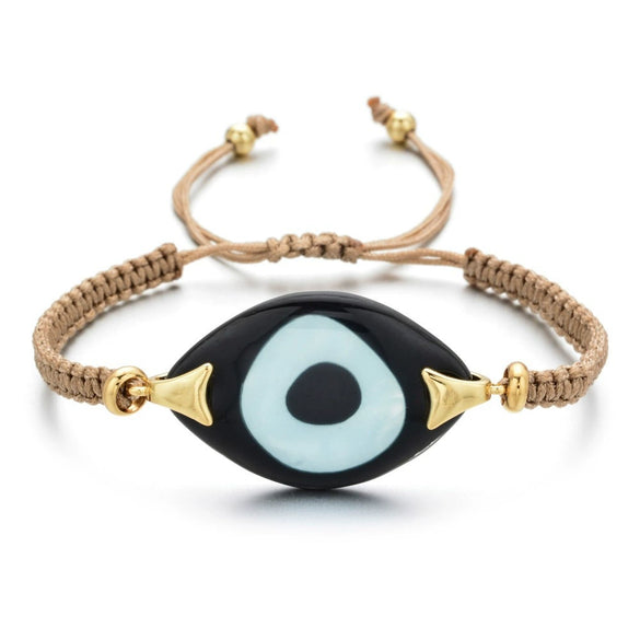 Handwoven Handrope Allmatch Resin Shell Turkish Evil Eye Bracelet For Women With Geometric Pattern And Acrylic Material
