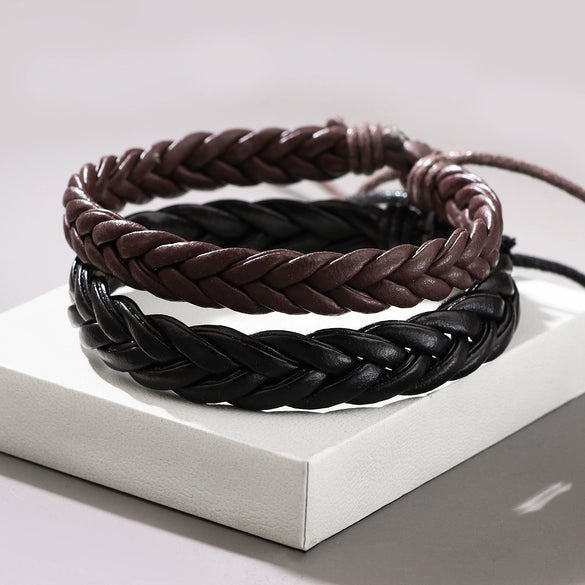 Handwoven Leather Bracelet Geometric Style Unisex