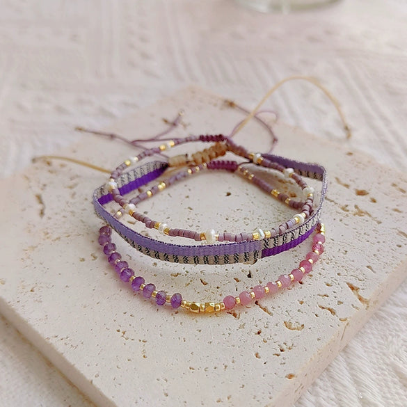 Handwoven Pearl Stacked Bracelet For Girls