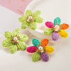 Handwoven Raffia Flower Alloy Diamond Pearl Stud Earrings For Women