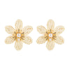Handwoven Raffia Flower Alloy Diamond Pearl Stud Earrings For Women