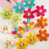 Handwoven Raffia Flower Alloy Diamond Pearl Stud Earrings For Women
