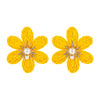 Handwoven Raffia Flower Alloy Diamond Pearl Stud Earrings For Women