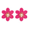 Handwoven Raffia Flower Alloy Diamond Pearl Stud Earrings For Women