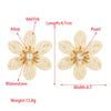 Handwoven Raffia Flower Alloy Diamond Pearl Stud Earrings For Women