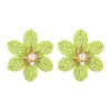 Handwoven Raffia Flower Alloy Diamond Pearl Stud Earrings For Women