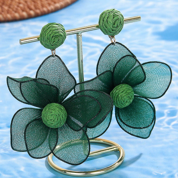 Handwoven Raffia Geometric Sunflower Earrings For Women In Casual Holiday Style