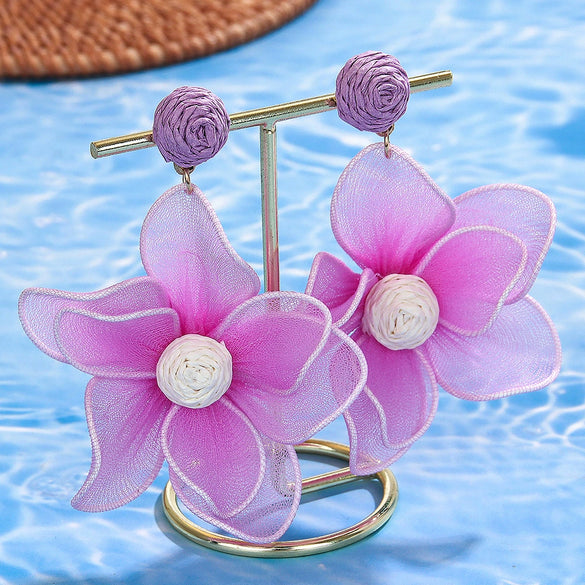 Handwoven Raffia Geometric Sunflower Earrings For Women In Casual Holiday Style