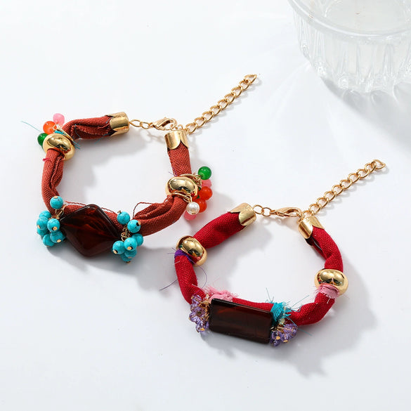 Handwoven Turquoise Alloy Bracelet Set Geometric Style Electroplating