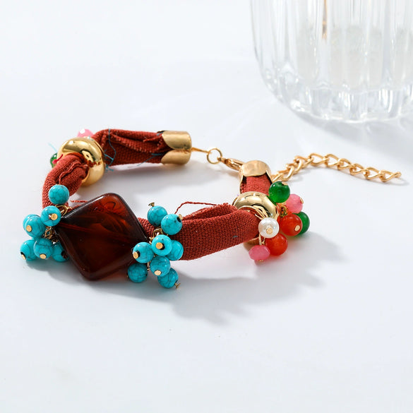 Handwoven Turquoise Alloy Bracelet Set Geometric Style Electroplating