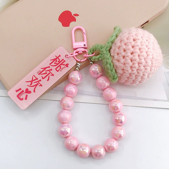 Handwoven Wool Fruitshaped Key Chain With Beads For Women