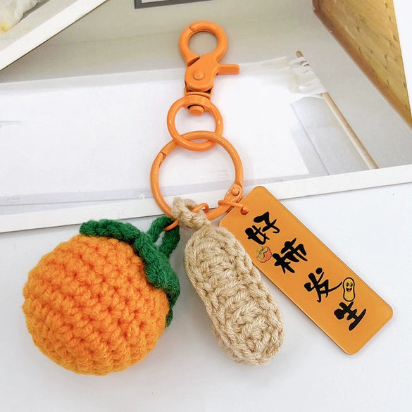 Handwoven Wool Fruitshaped Key Chain With Beads For Women