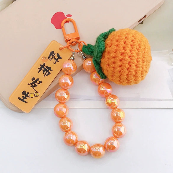Handwoven Wool Fruitshaped Key Chain With Beads For Women