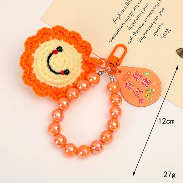 Handwoven Wool Fruitshaped Key Chain With Beads For Women