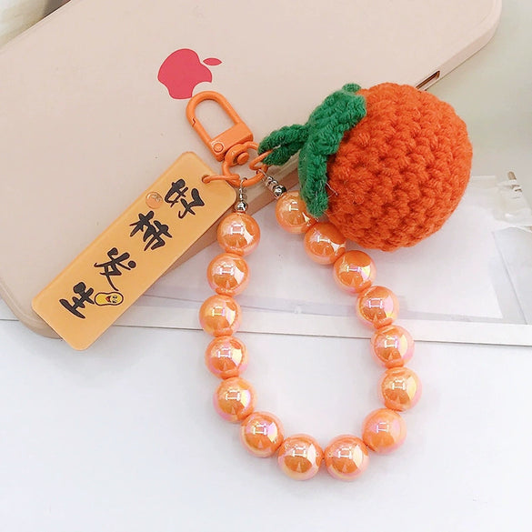 Handwoven Wool Fruitshaped Key Chain With Beads For Women