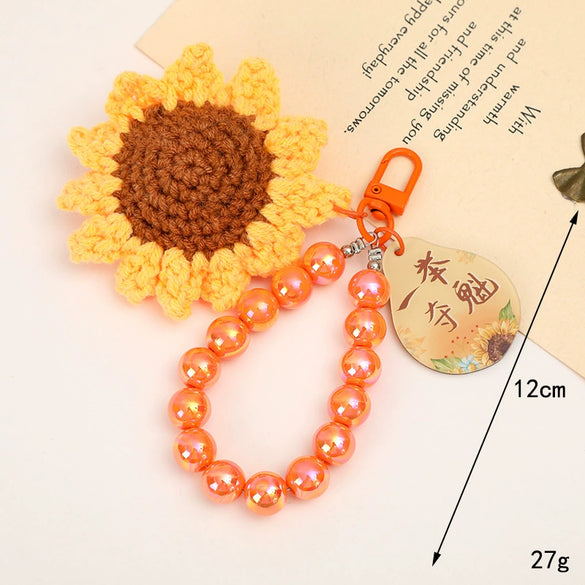 Handwoven Wool Fruitshaped Key Chain With Beads For Women