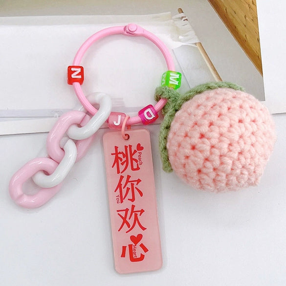 Handwoven Wool Fruitshaped Key Chain With Beads For Women
