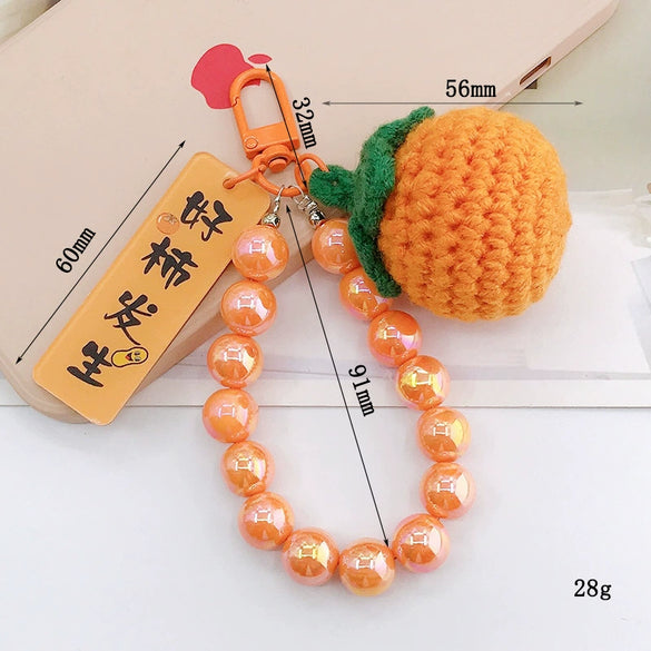 Handwoven Wool Fruitshaped Key Chain With Beads For Women