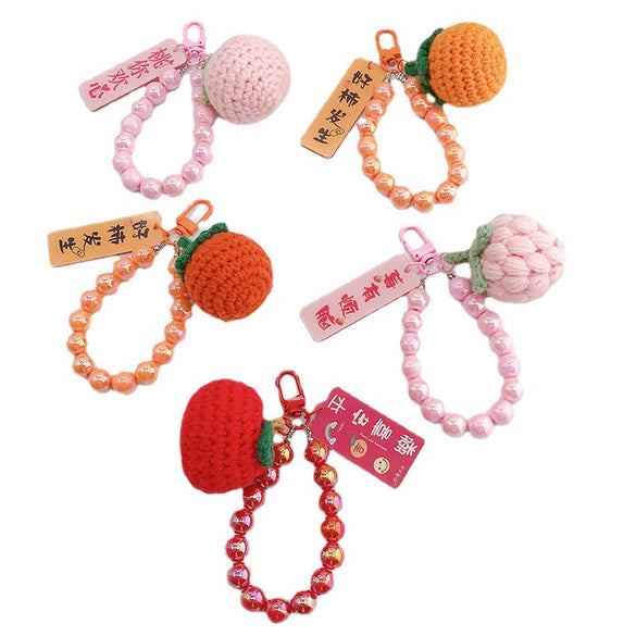 Handwoven Wool Fruitshaped Key Chain With Beads For Women