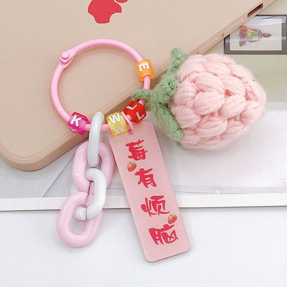 Handwoven Wool Fruitshaped Key Chain With Beads For Women