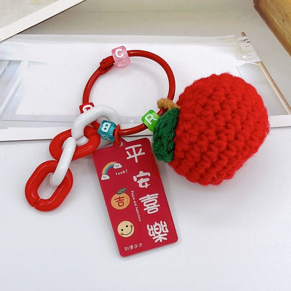 Handwoven Wool Fruitshaped Key Chain With Beads For Women