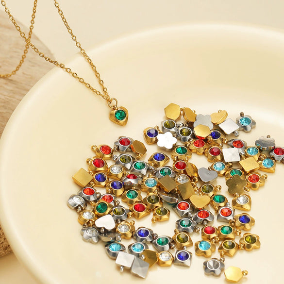 Hanging Ornament Beads Accessories Stainless Steel Hexagon Peach Heart Flower Shape With Love Pattern Electroplated