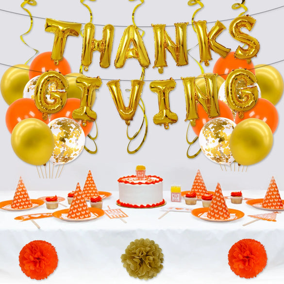 Happy Thanksgiving Rose Gold Letter Balloons Aluminum Foil Round Party Decorations For Interior Event Decor