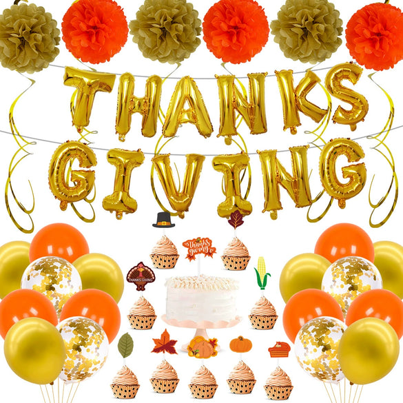 Happy Thanksgiving Rose Gold Letter Balloons Aluminum Foil Round Party Decorations For Interior Event Decor