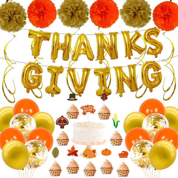 Happy Thanksgiving Rose Gold Letter Balloons Aluminum Foil Round Party Decorations For Interior Event Decor
