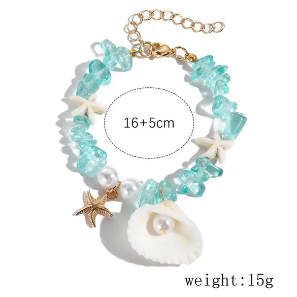 Hawaiian Vacation Marine Style Starfish Shell Artificial Pearl Alloy Resin Wholesale Bracelets