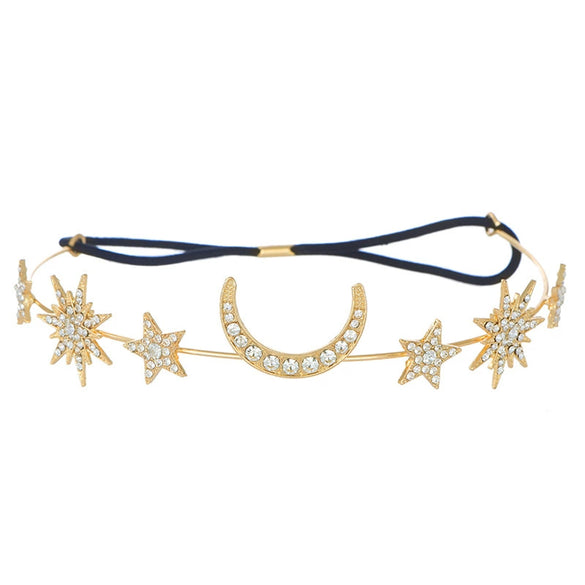 Headband Alloy Rhinestone Handmade Sun Moon Sixpointed Star New Baroque Style Personality Forehead Accessories Headdress For Women