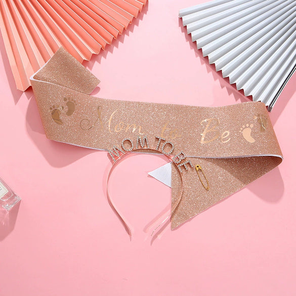 Headband And Ceremonial Belt For New Parents Glitter Cloth Bronzing