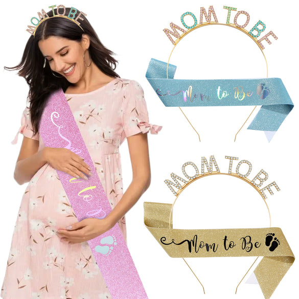 Headband And Shoulder Strap Set Alloy Crystal Letter Satin Cloth Semimanual And Half Mechanical For Expectant Mothers