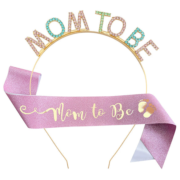 Headband And Shoulder Strap Set Alloy Crystal Letter Satin Cloth Semimanual And Half Mechanical For Expectant Mothers