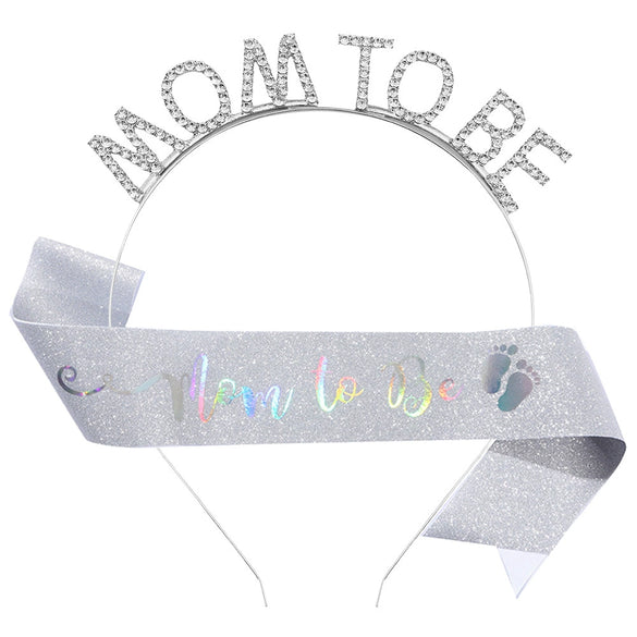 Headband And Shoulder Strap Set Alloy Crystal Letter Satin Cloth Semimanual And Half Mechanical For Expectant Mothers