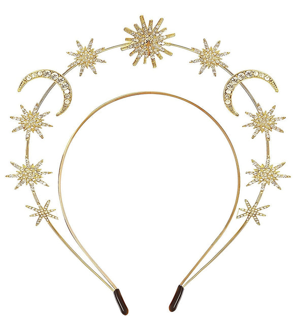 Headband Crown And Earrings Alloy Handmade Bohemian Sun Moon Sixpointed Star Women's Fashion Accessories