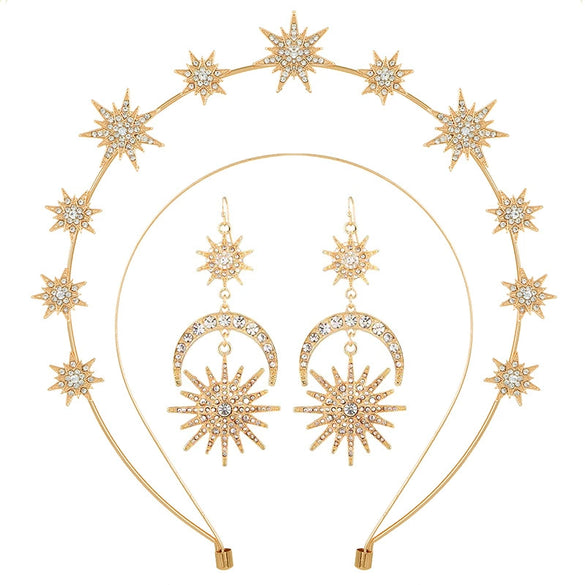 Headband Crown And Earrings Alloy Handmade Bohemian Sun Moon Sixpointed Star Women's Fashion Accessories