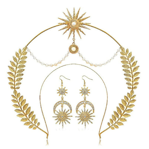 Headband Crown And Earrings Alloy Handmade Bohemian Sun Moon Sixpointed Star Women's Fashion Accessories