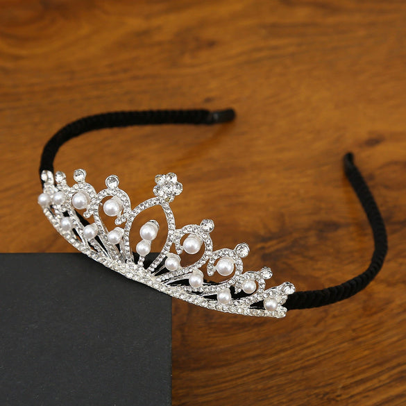 Headband Crown Women's Alloy Pearl Jewelry With Electroplated Silver