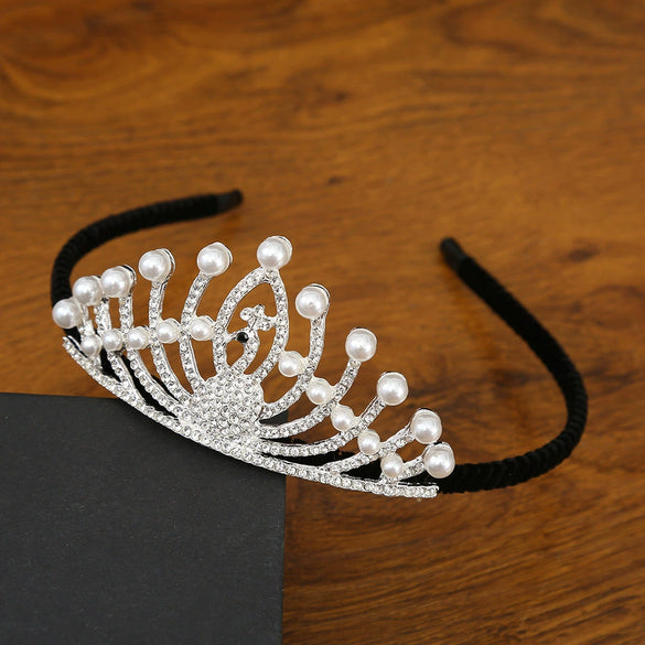 Headband Crown Women's Alloy Pearl Jewelry With Electroplated Silver