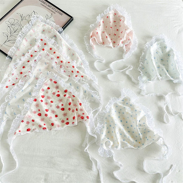 Headscarf Hair Band Strawberry Cherry Lace Silk Geometric Style Triangle