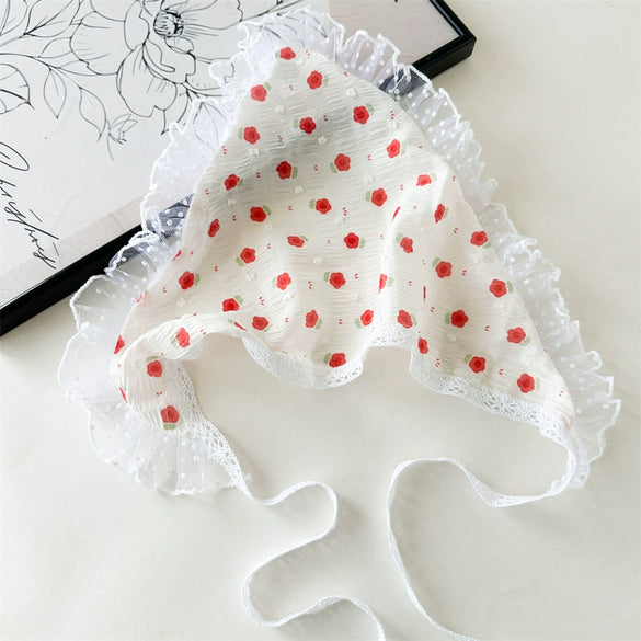 Headscarf Hair Band Strawberry Cherry Lace Silk Geometric Style Triangle