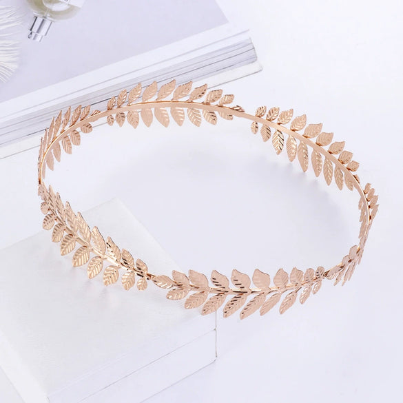 Headwear Metal Baroque Golden Leaf Electroplated Unisex Hair Band Bridal Crown