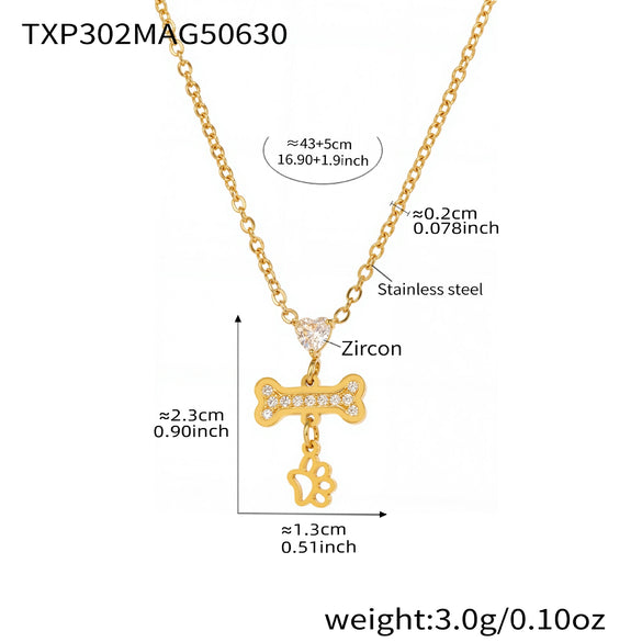 Heart Bone Zircon Pendant Stacked Clavicle Necklace Bracelet Set In Stainless Steel With Electroplating For Women