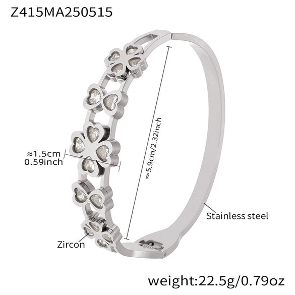 Heart Fourleaf Flower Stainless Steel Bracelet With Vacuum Electroplated 18K Real Gold For Women
