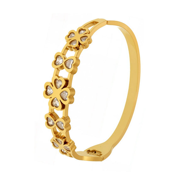 Heart Fourleaf Flower Stainless Steel Bracelet With Vacuum Electroplated 18K Real Gold For Women