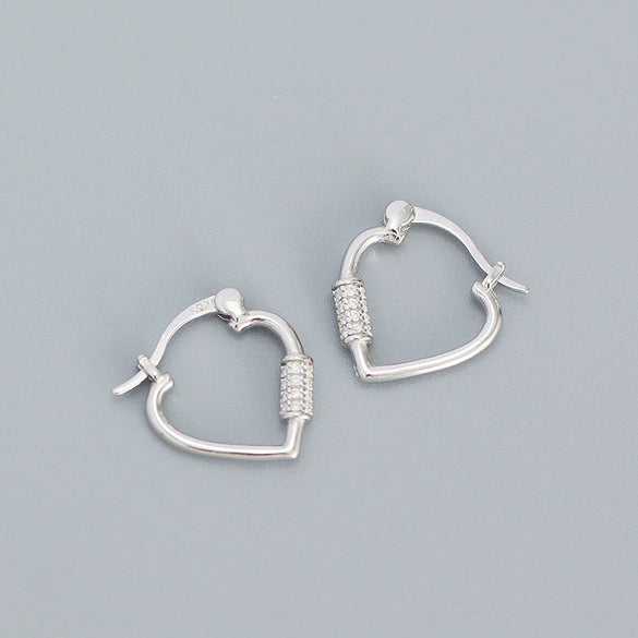 Heart Geometric Micro Inlaid S925 Silver Electroplated Earrings