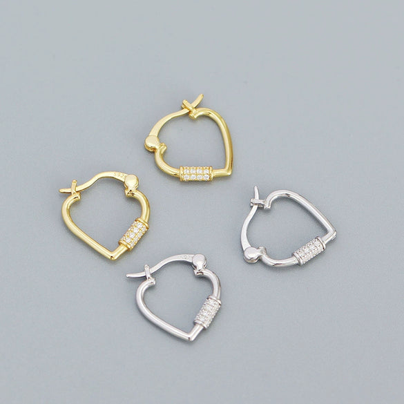 Heart Geometric Micro Inlaid S925 Silver Electroplated Earrings