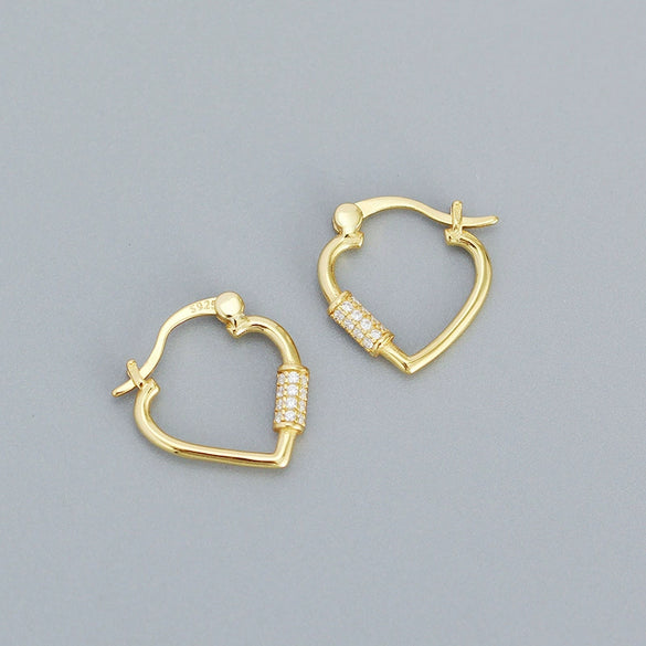 Heart Geometric Micro Inlaid S925 Silver Electroplated Earrings