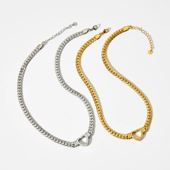 Heart Necklace Stainless Steel Cuban Chain Hollow Love Woven Chain Retro Fashionable Personality Electroplated